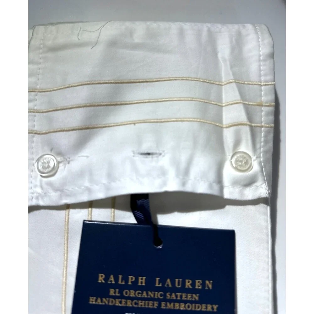 Ralph Lauren Organic Sateen Handkerchief Embroidery King Pillowcases NEW